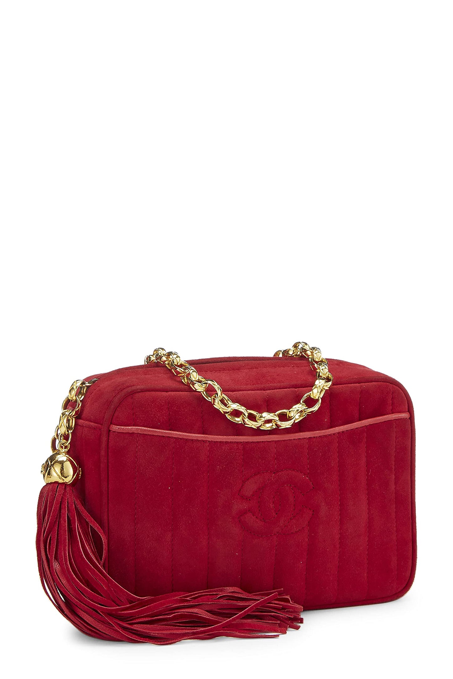 Chanel,  Red Vertical Suede Pocket Camera Bag Small , Red