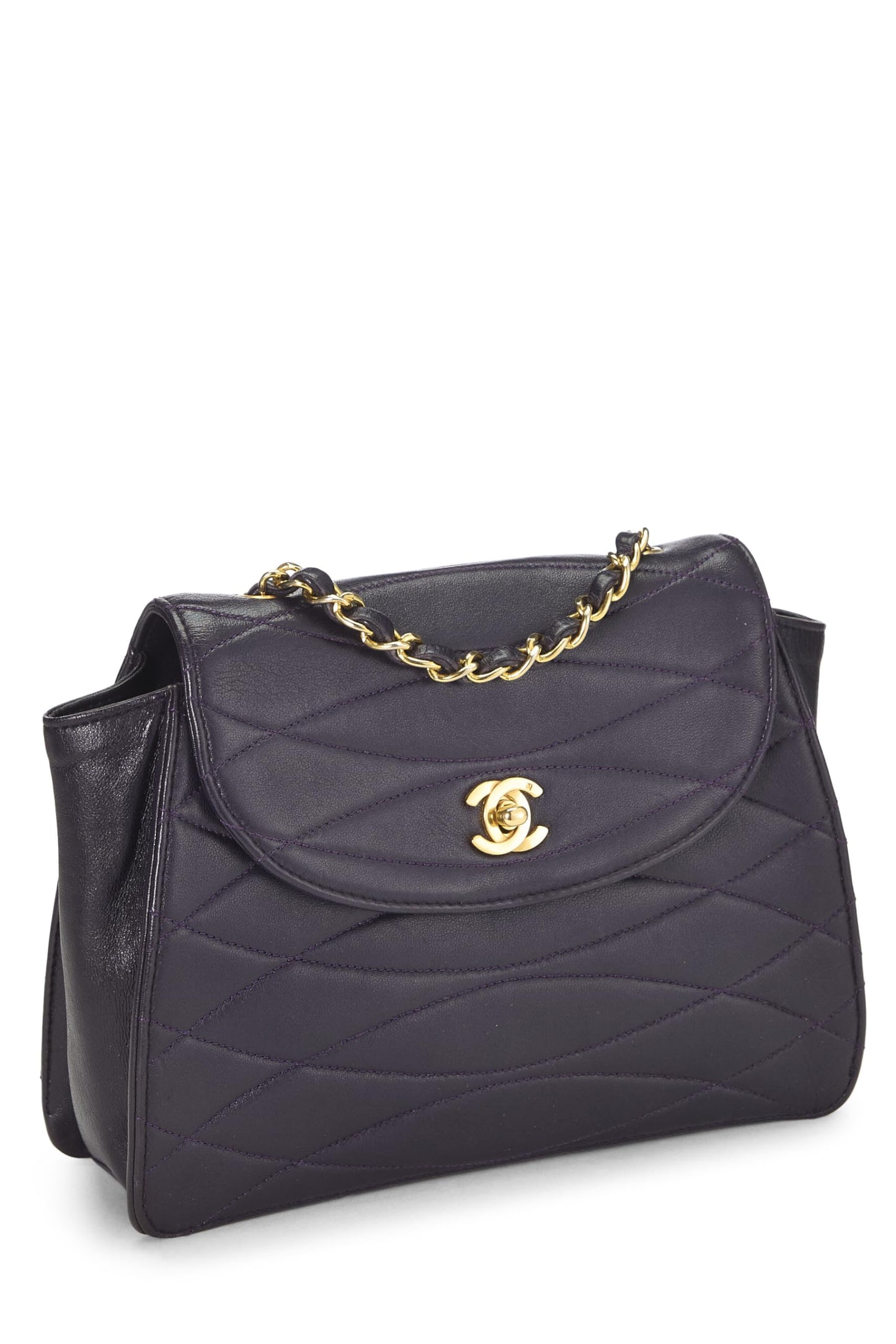 Chanel,  Purple Quilted Lambskin Round Flap Small, Purple