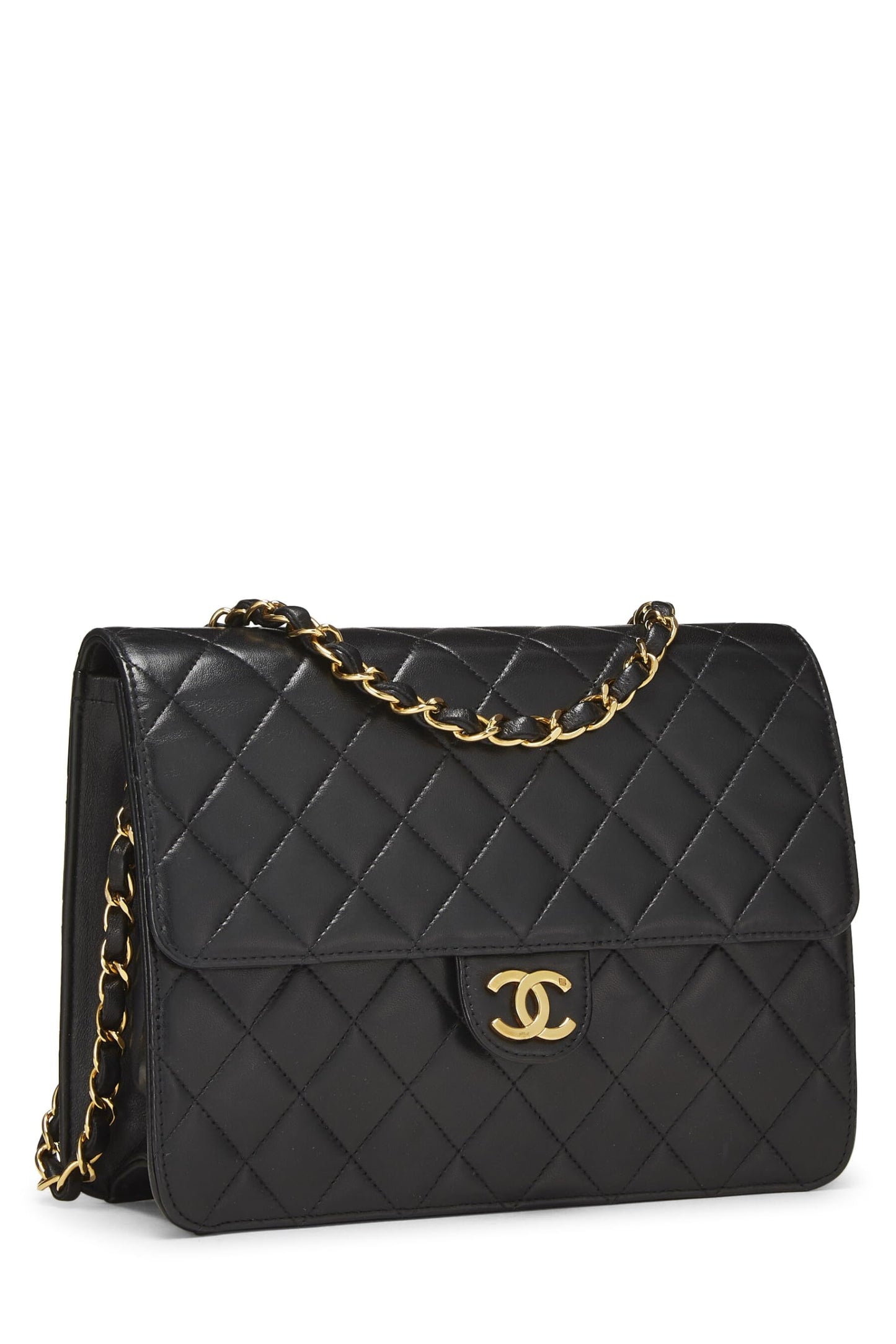 Chanel,  Black Quilted Lambskin Ex Flap Small, Black