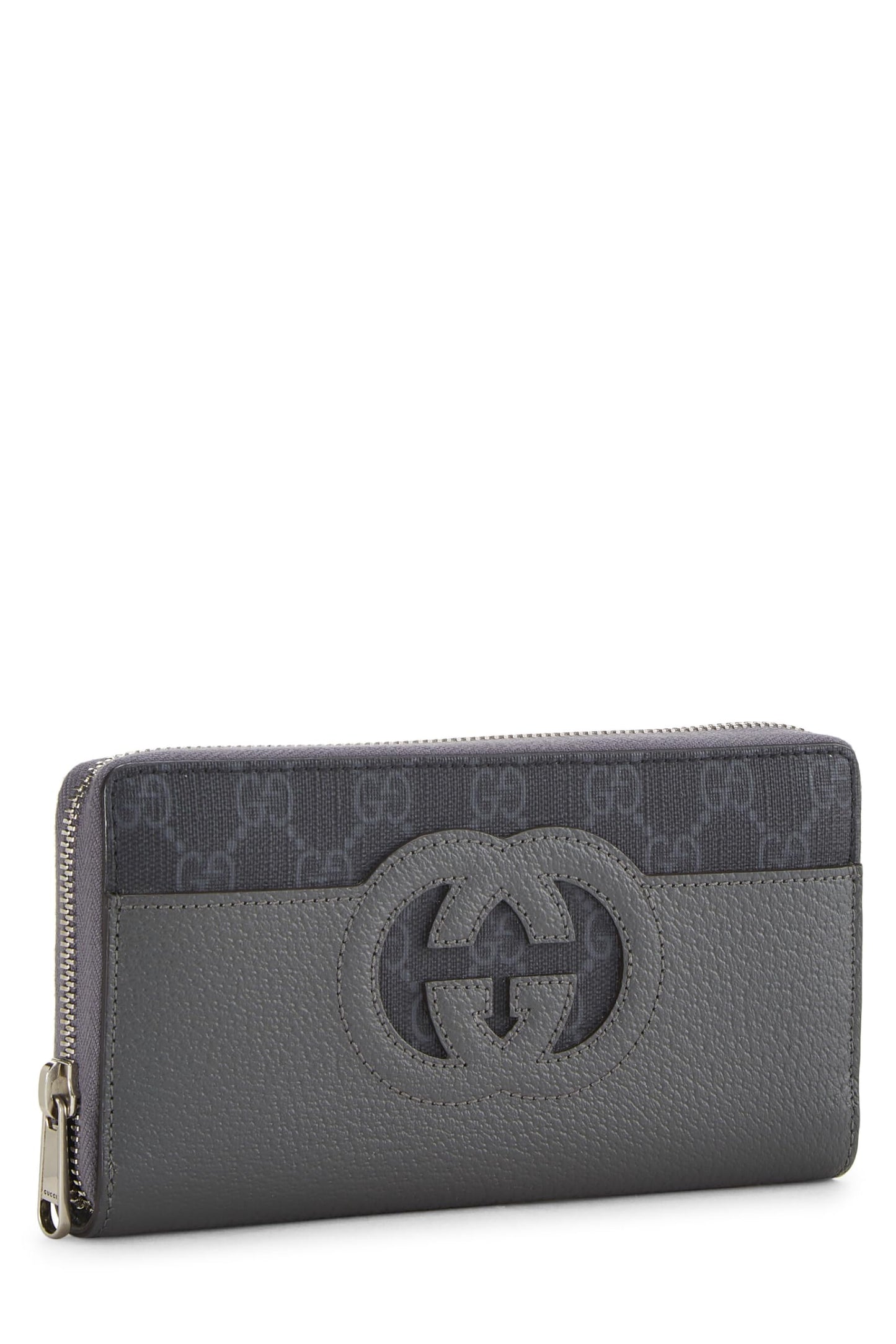Gucci,  Grey Leather & Original GG Supreme Zip Around Wallet, Grey