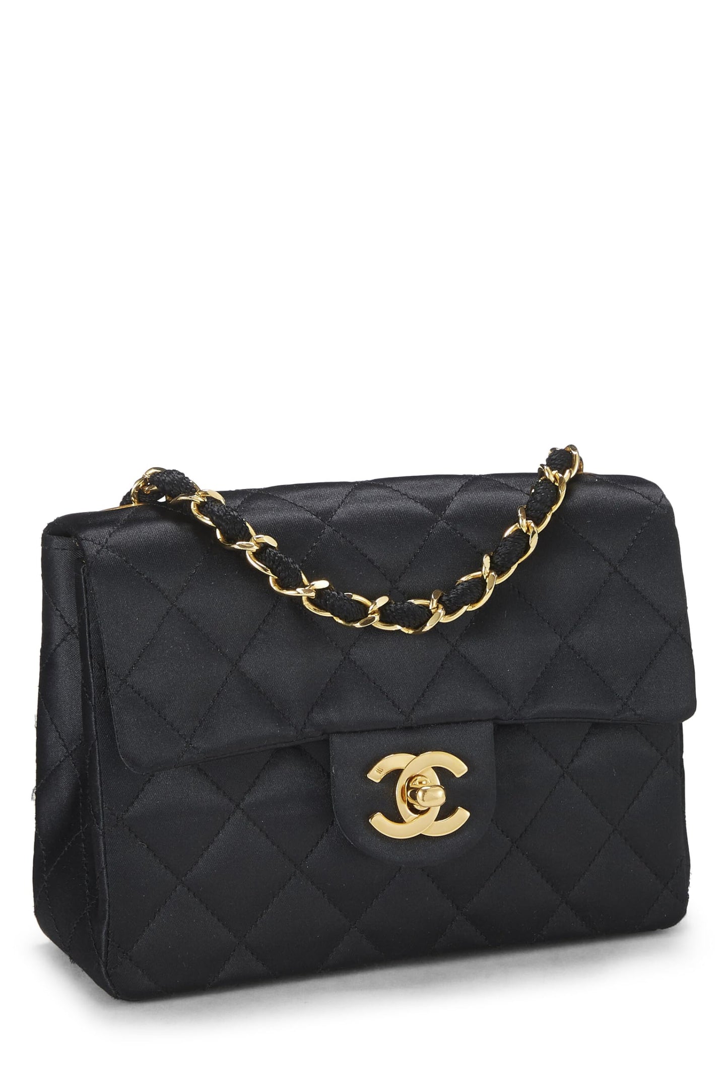 Chanel,  Black Quilted Satin Half Flap Mini, Black