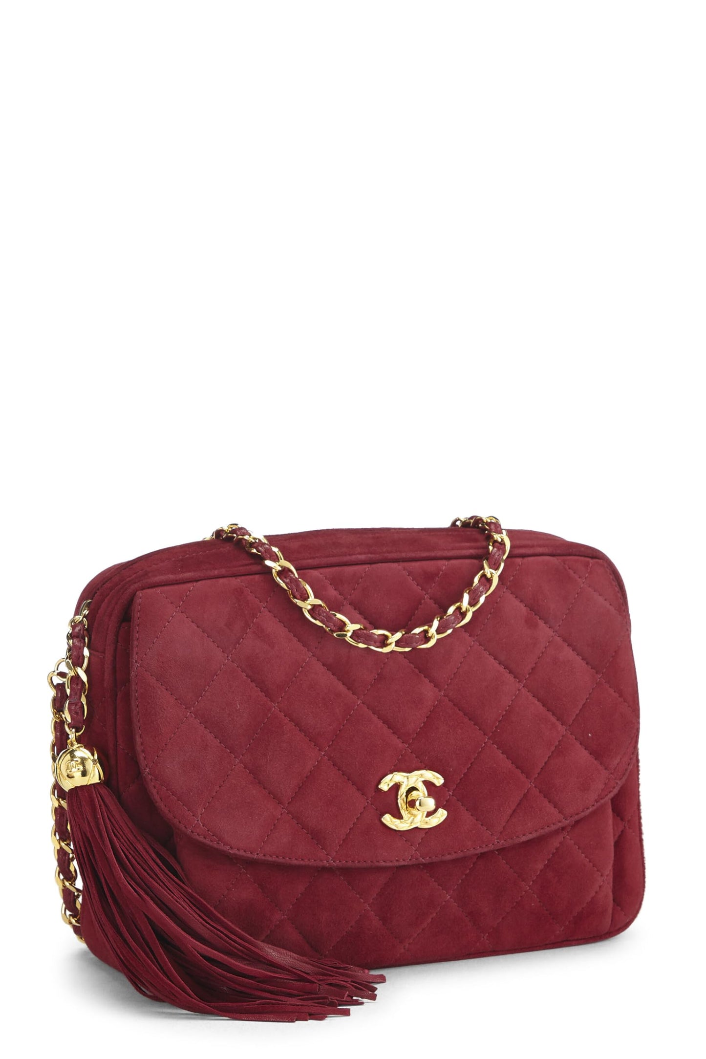 Chanel,  Red Quilted Suede Pocket Camera Bag Medium, Red
