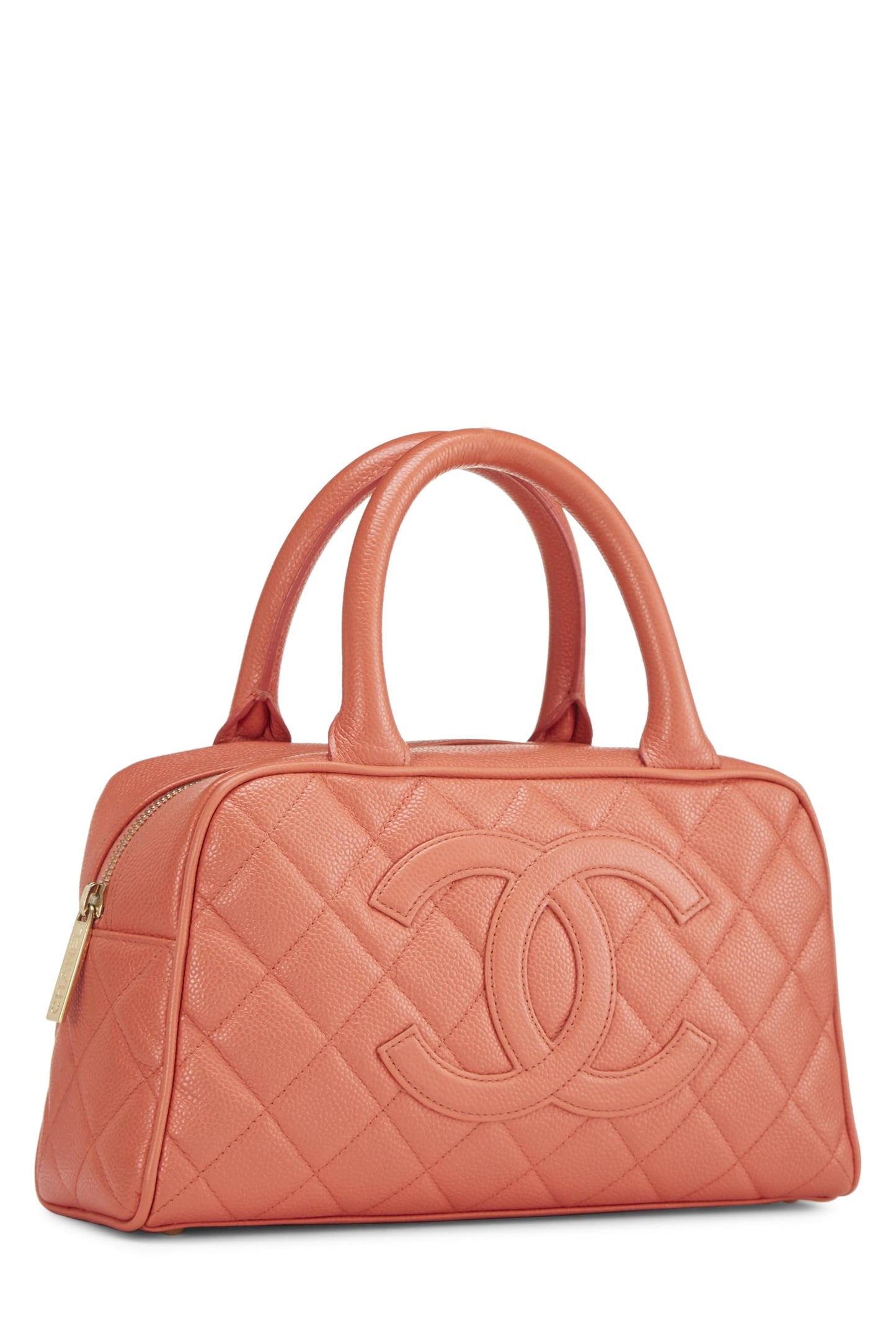 CHANEL,  Coral Quilted Caviar Bowler Mini, Orange