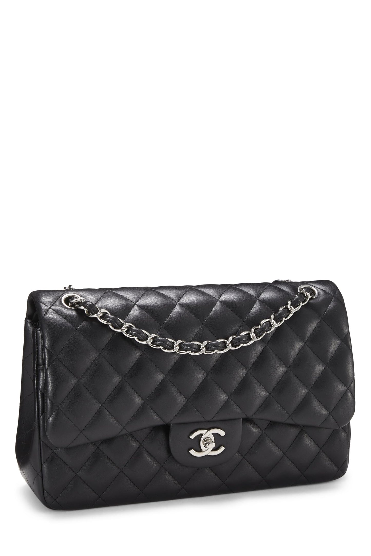 Chanel,  Black Quilted Lambskin New Classic Double Flap Jumbo, Black