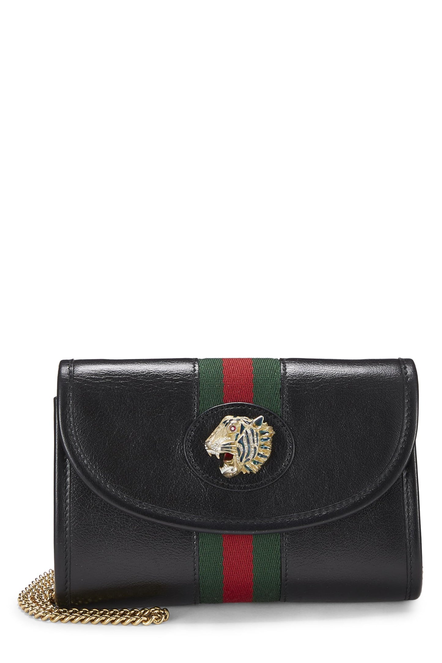 Gucci,  Black Leather Web Rajah Shoulder Bag Mini, Black