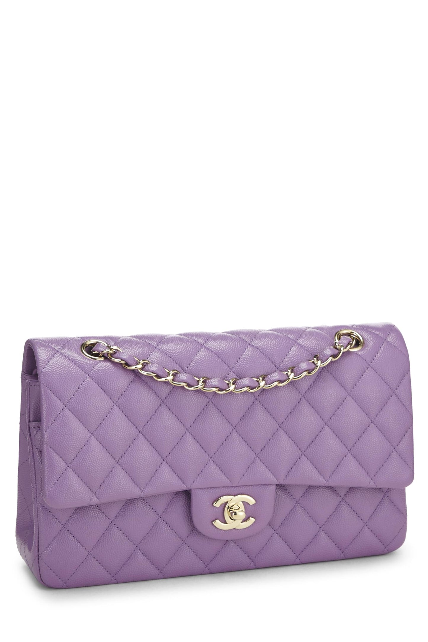 Chanel,  Purple Quilted Caviar Classic Double Flap Medium, Purple