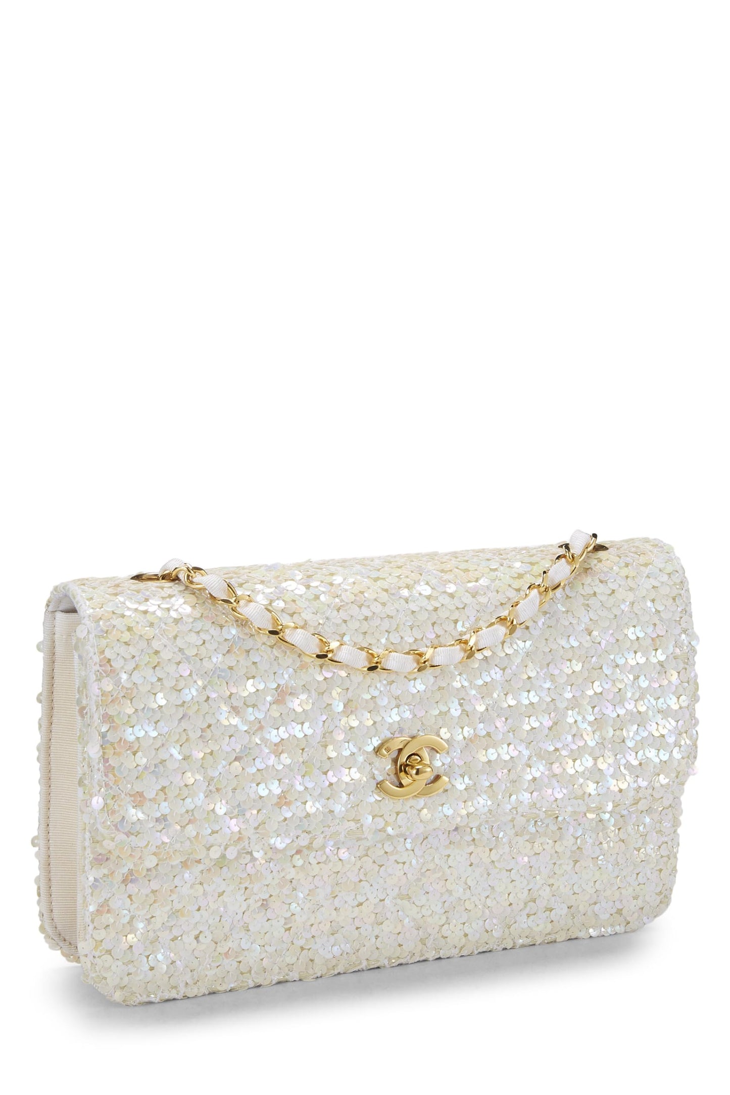 Chanel,  White Sequin Half Flap Medium, White