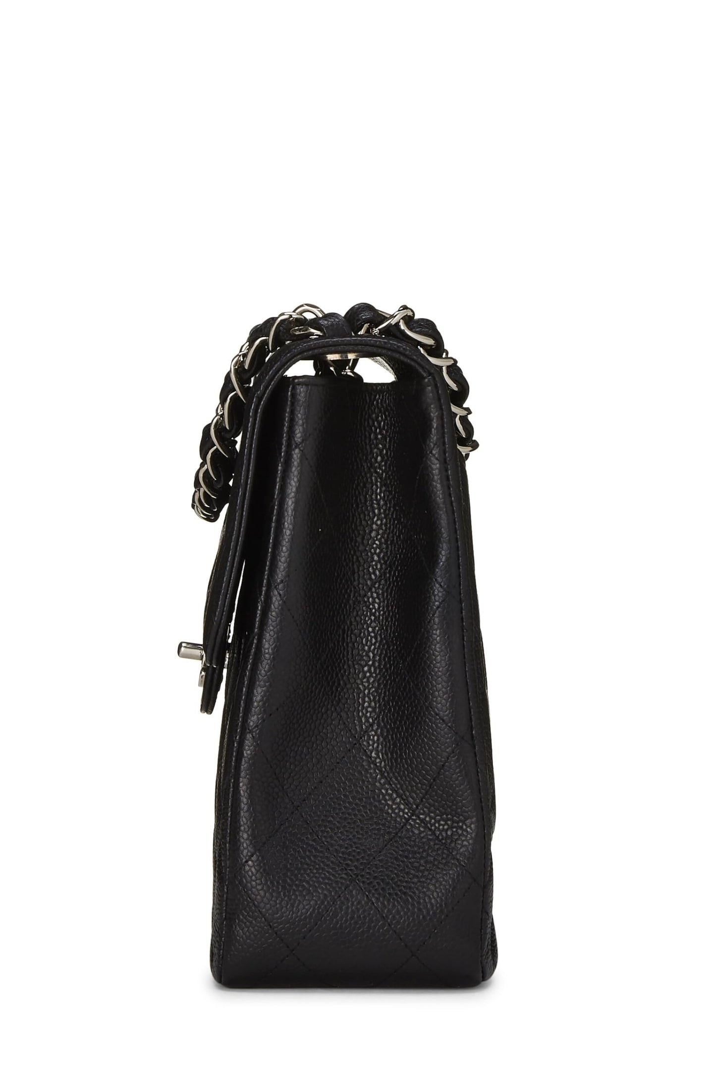 Chanel,  Black Quilted Caviar Half Flap Jumbo, Black