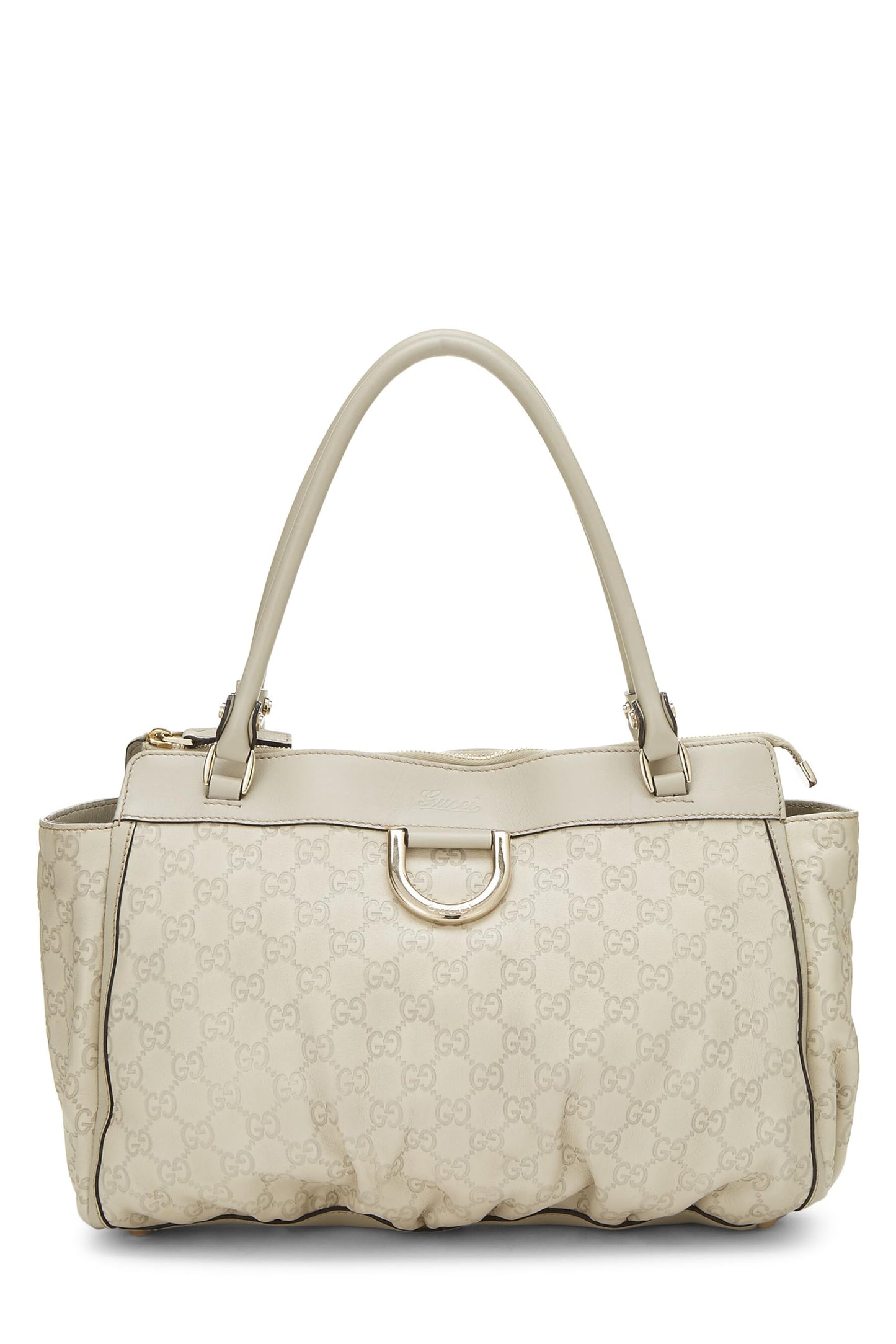 Gucci,  White Guccissima D-Ring Abbey Zip Tote, White