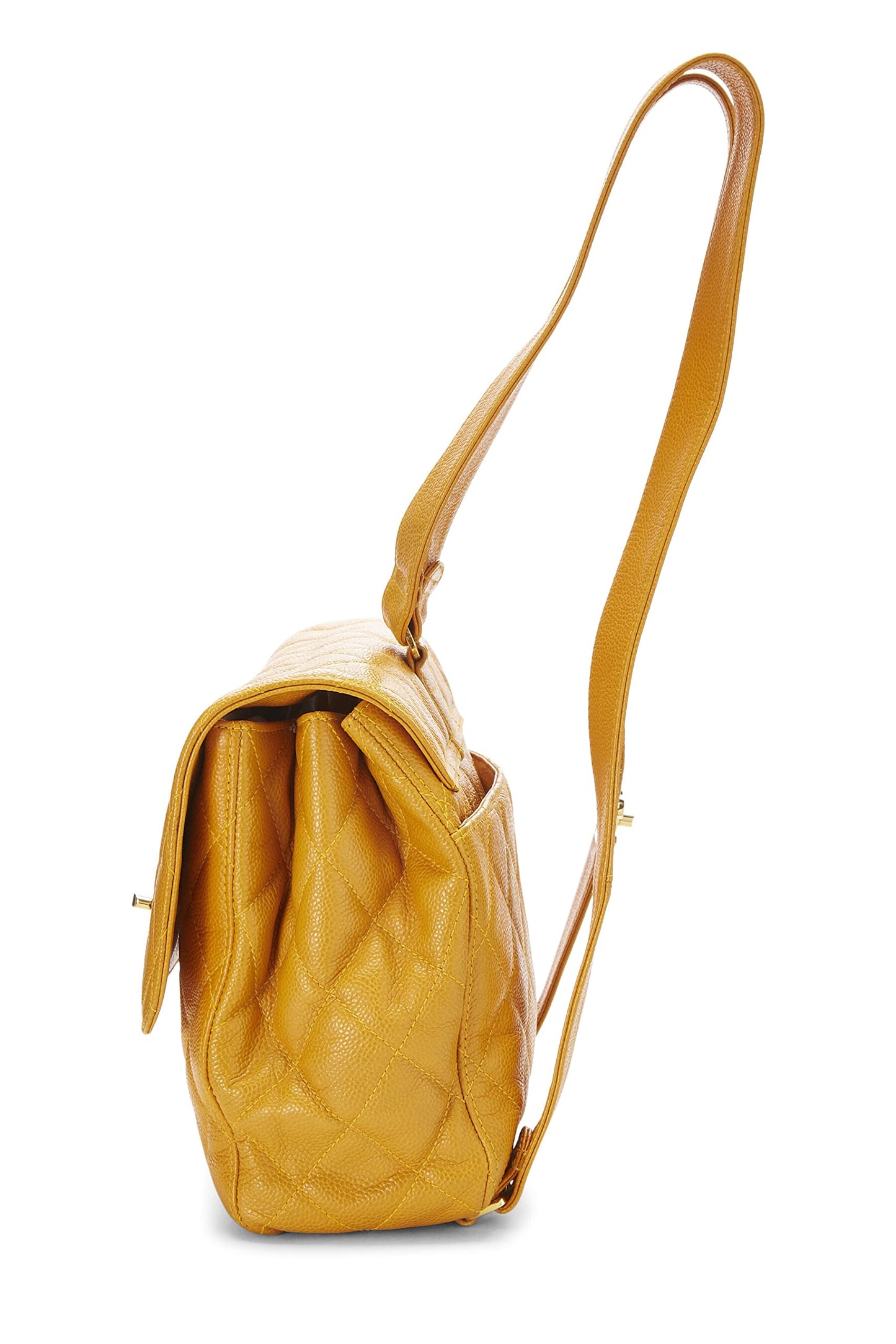 Chanel,  Yellow Quilted Caviar Backpack, Yellow