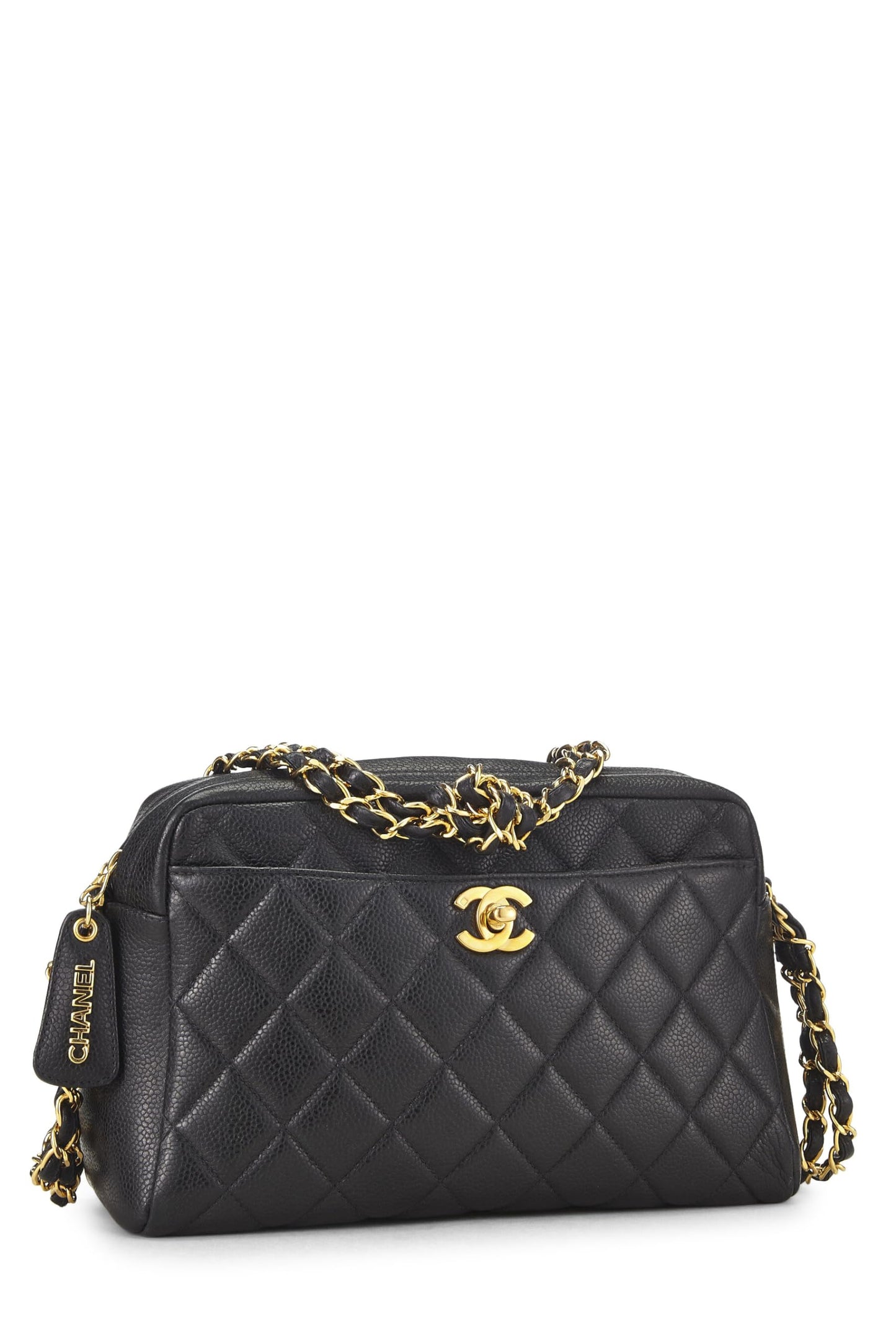 Chanel,  Black Quilted Caviar Pocket Camera Bag Medium, Black
