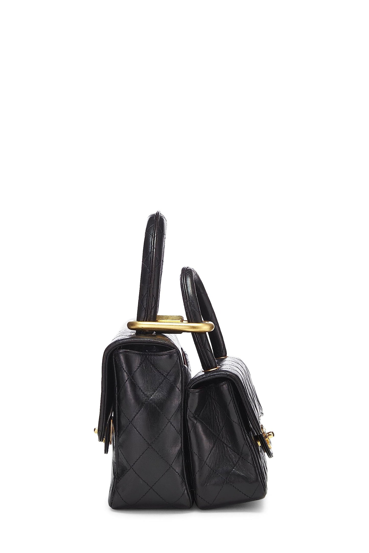 Chanel,  Black Quilted Lambskin Double Bag, Black