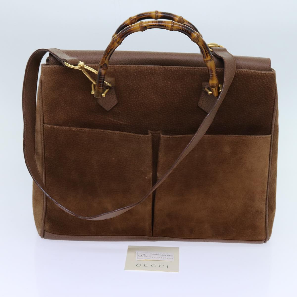 GUCCI Bamboo Hand Bag Suede 2way Brown 002 123 0322 72032