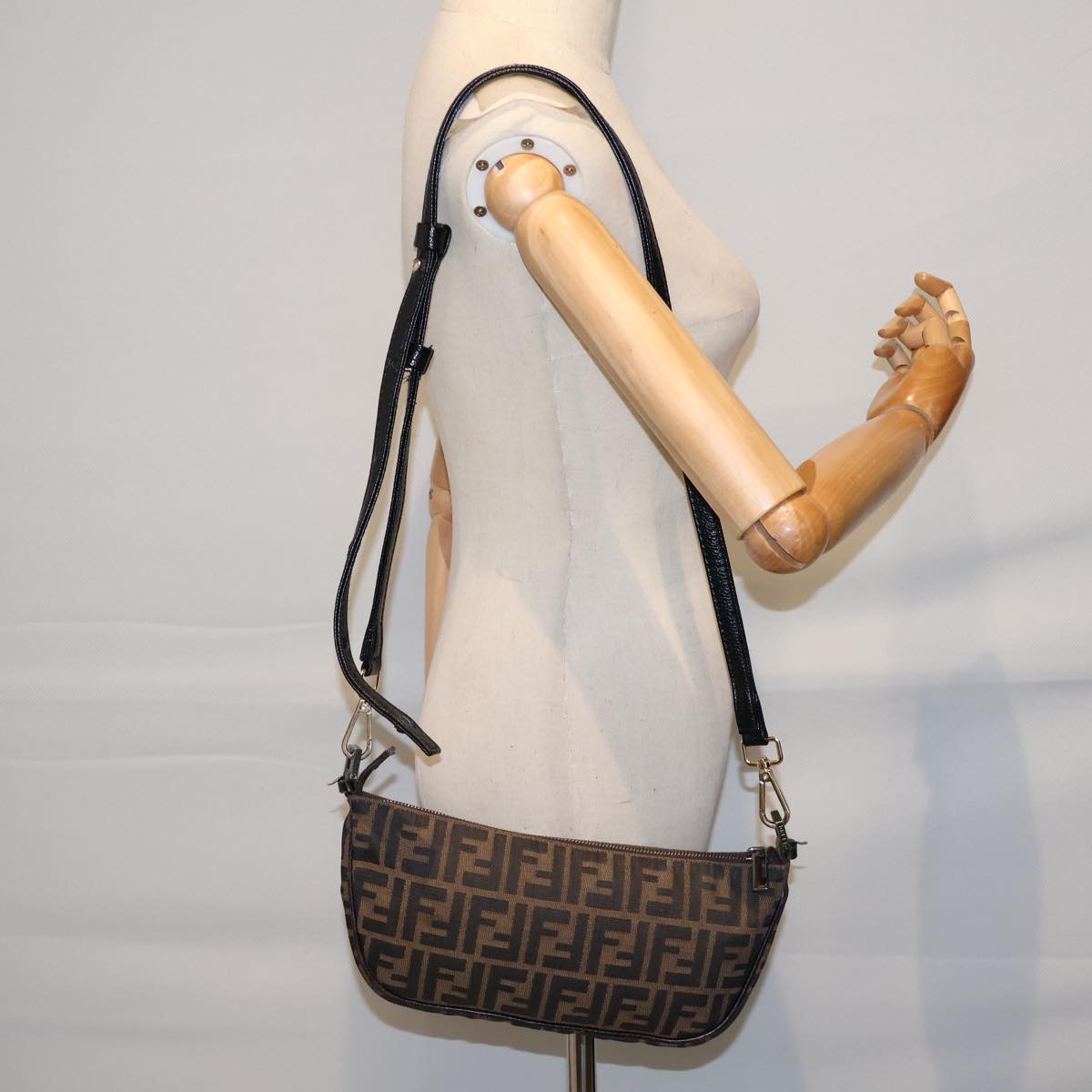 FENDI Zucca Canvas Shoulder Bag Brown Black 72107