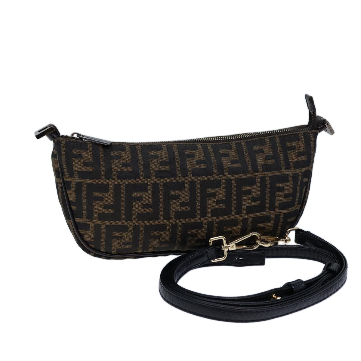 FENDI Zucca Canvas Shoulder Bag Brown Black 72107