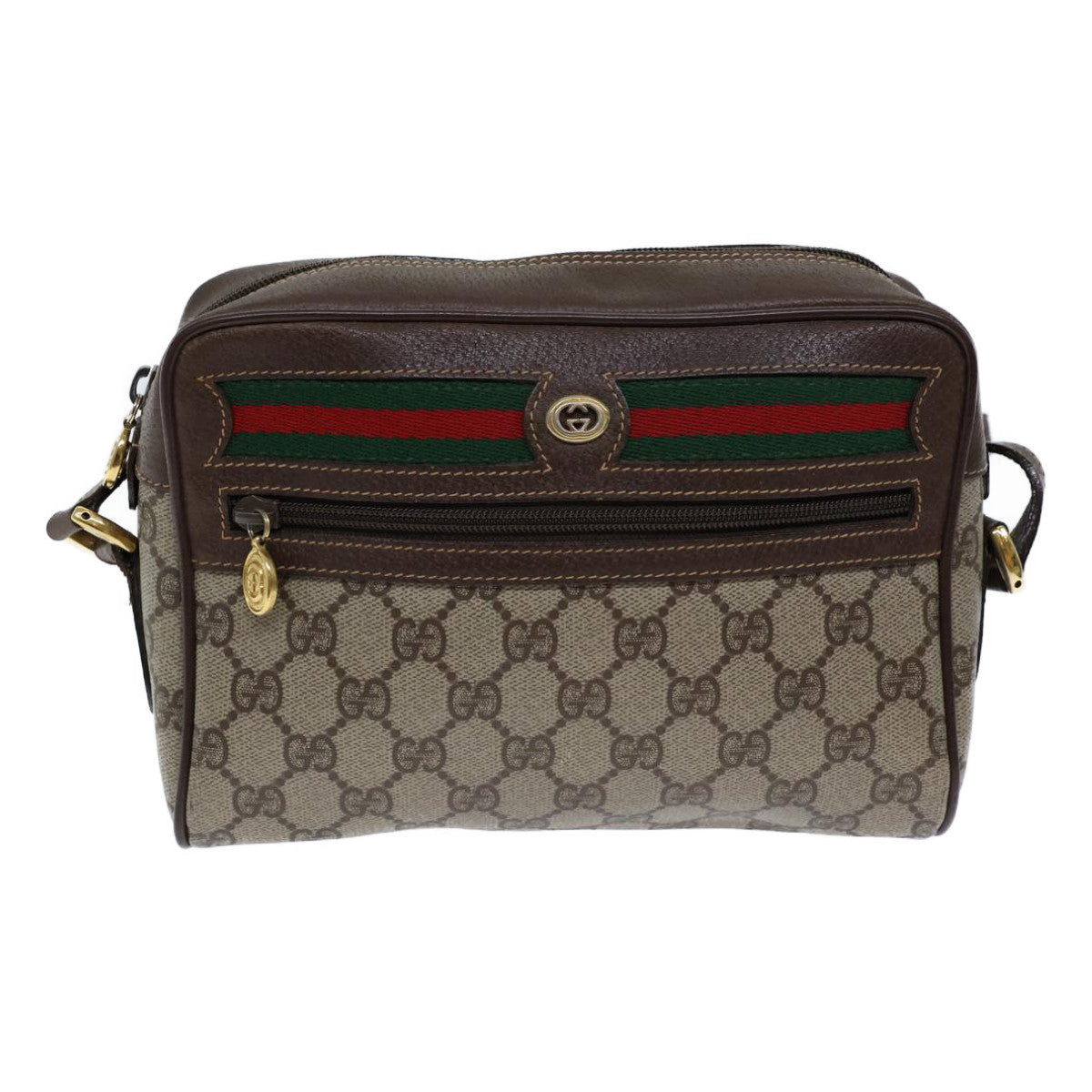 GUCCI GG Canvas Web Sherry Line Shoulder Bag PVC Beige Green Red 72150