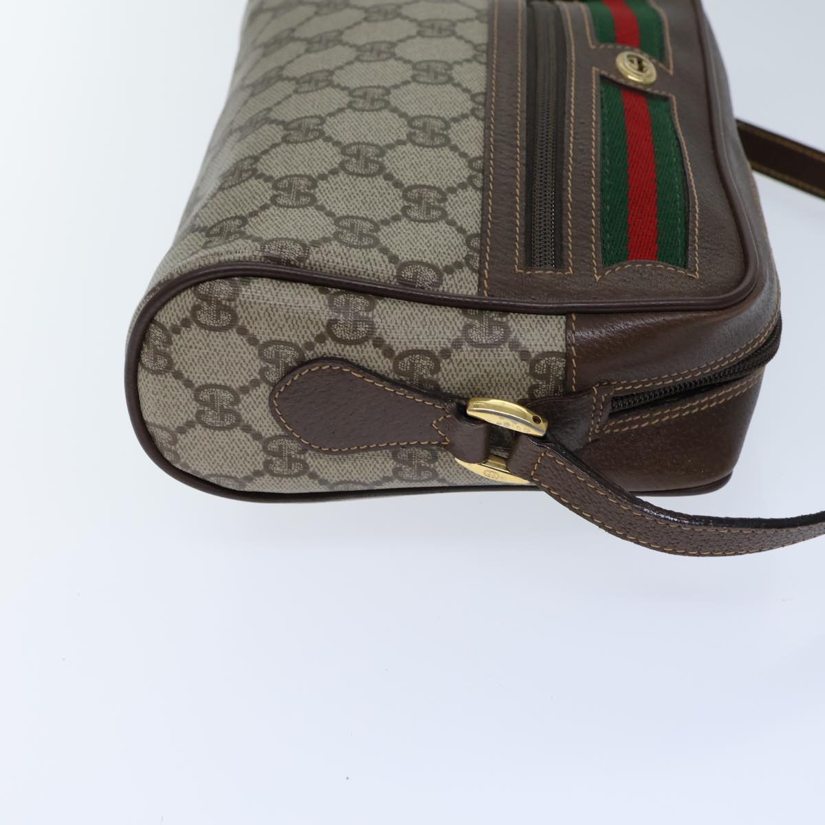 GUCCI GG Canvas Web Sherry Line Shoulder Bag PVC Beige Green Red 72150