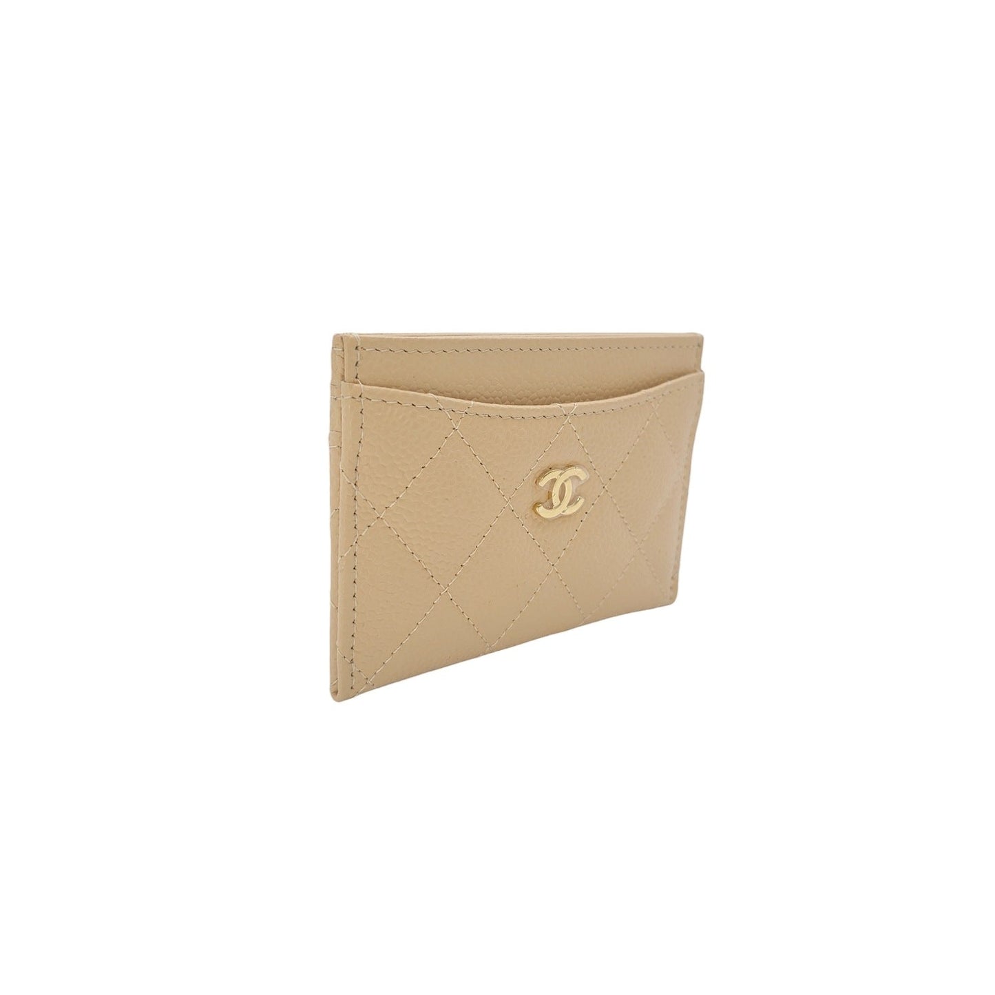 Chanel Interlocking CC Caviar Card Holder Beige