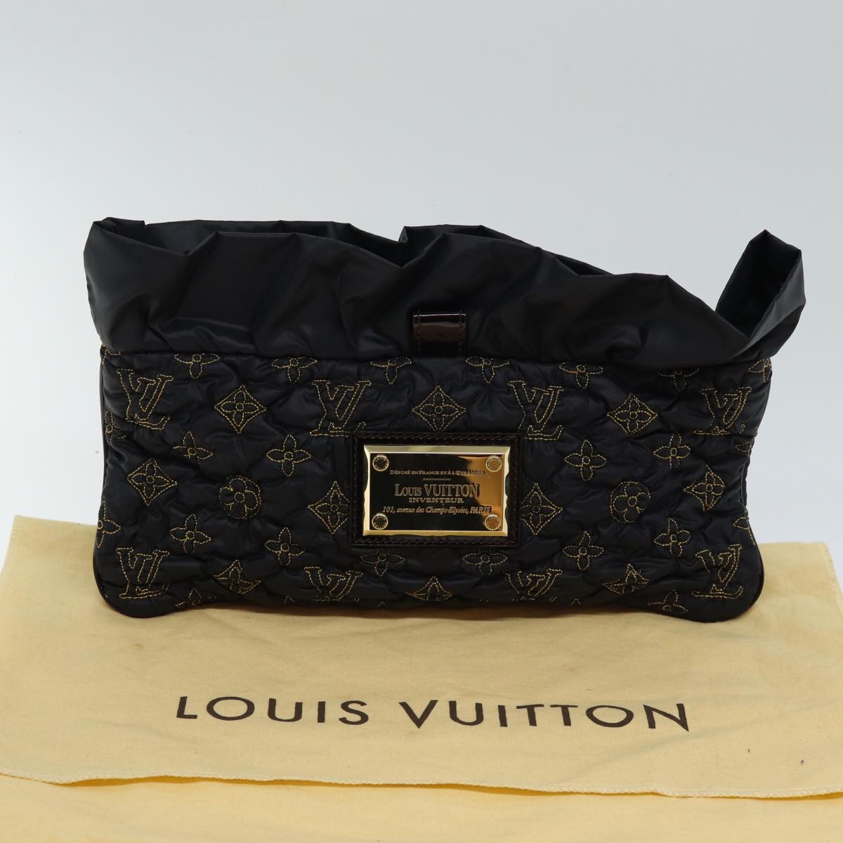 LOUIS VUITTON Monogram Satin Pochette Devi MM Clutch Bag Black M93196 72333