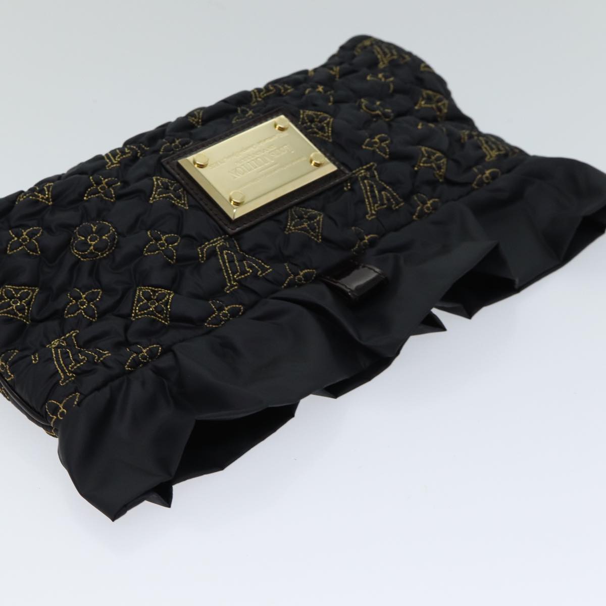 LOUIS VUITTON Monogram Satin Pochette Devi MM Clutch Bag Black M93196 72333