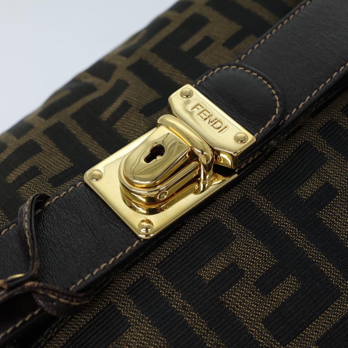 FENDI Zucca Canvas Vanity Cosmetic Pouch Brown Black 72408