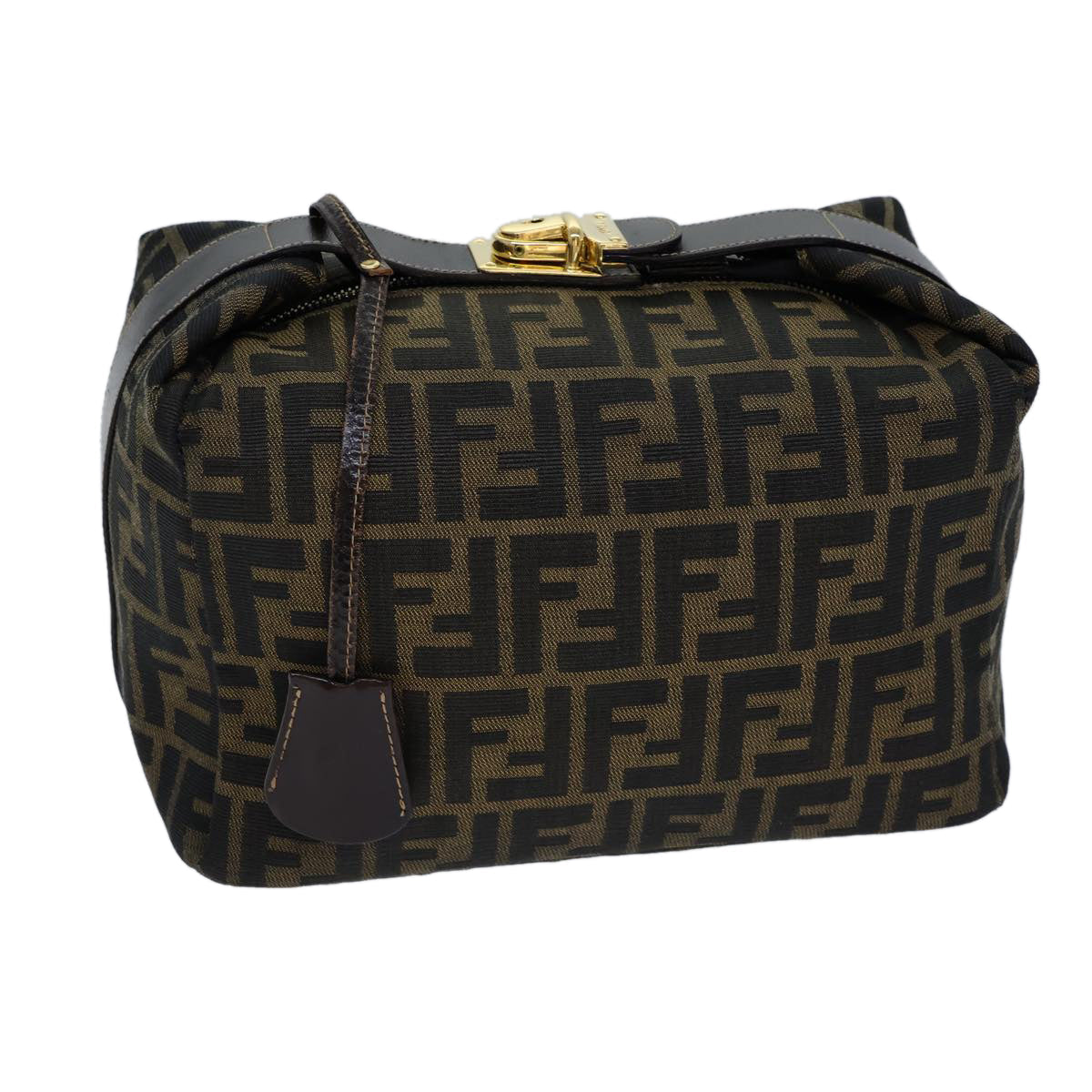 FENDI Zucca Canvas Vanity Cosmetic Pouch Brown Black 72408