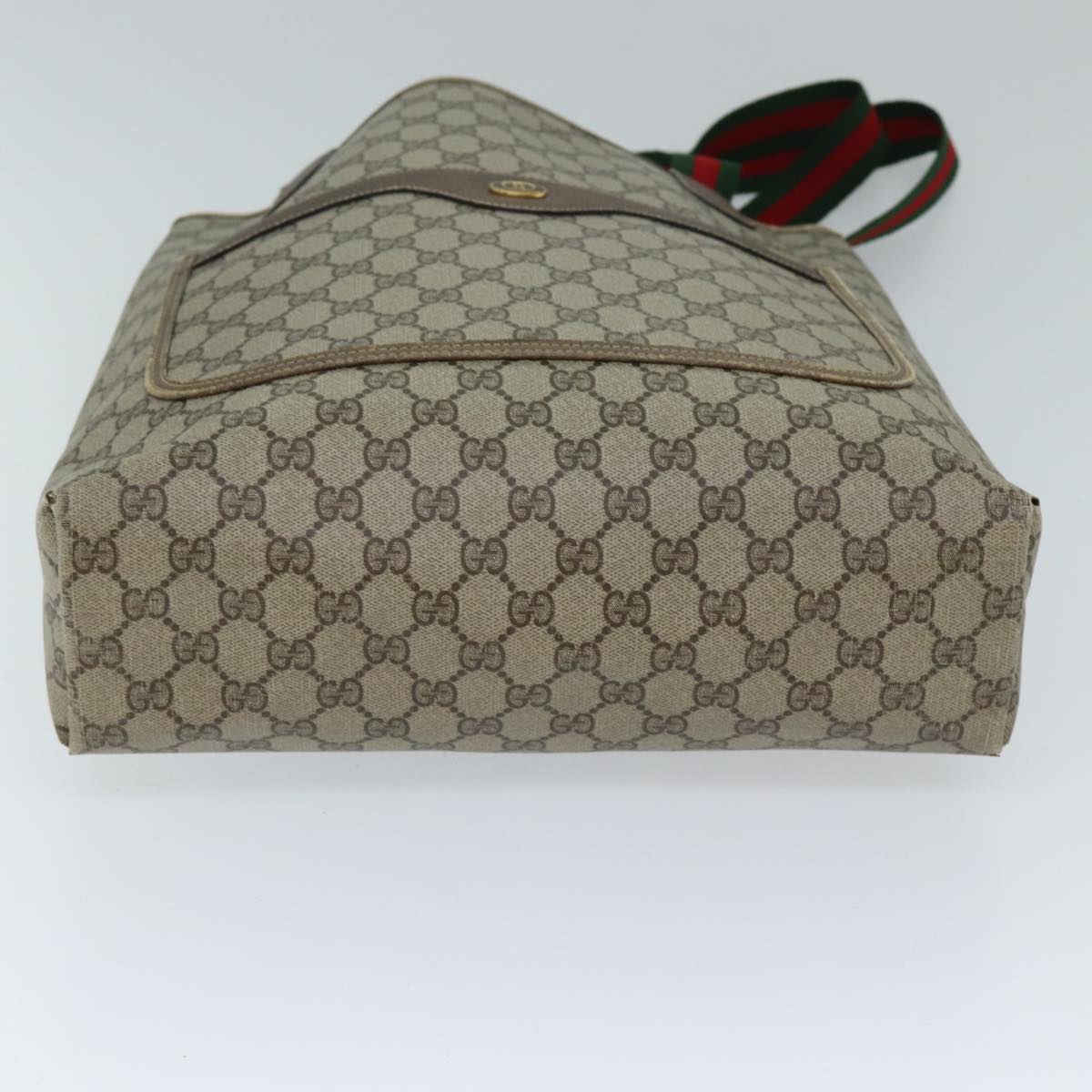 GUCCI GG Canvas Web Sherry Line Tote Bag PVC Beige Green Red 72413