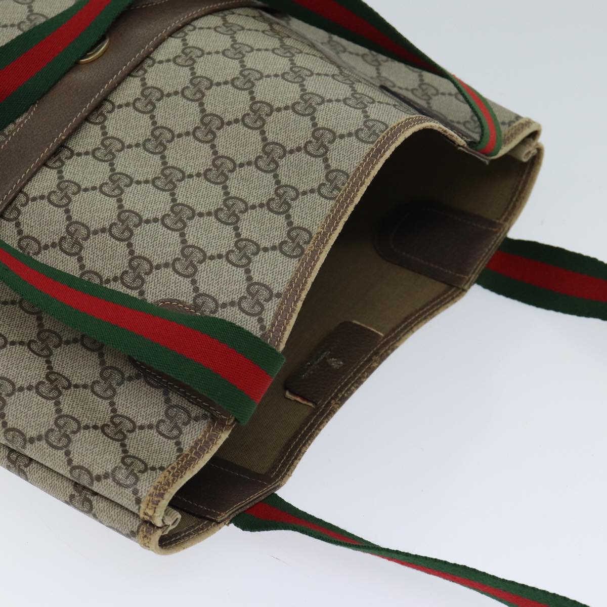 GUCCI GG Canvas Web Sherry Line Tote Bag PVC Beige Green Red 72413