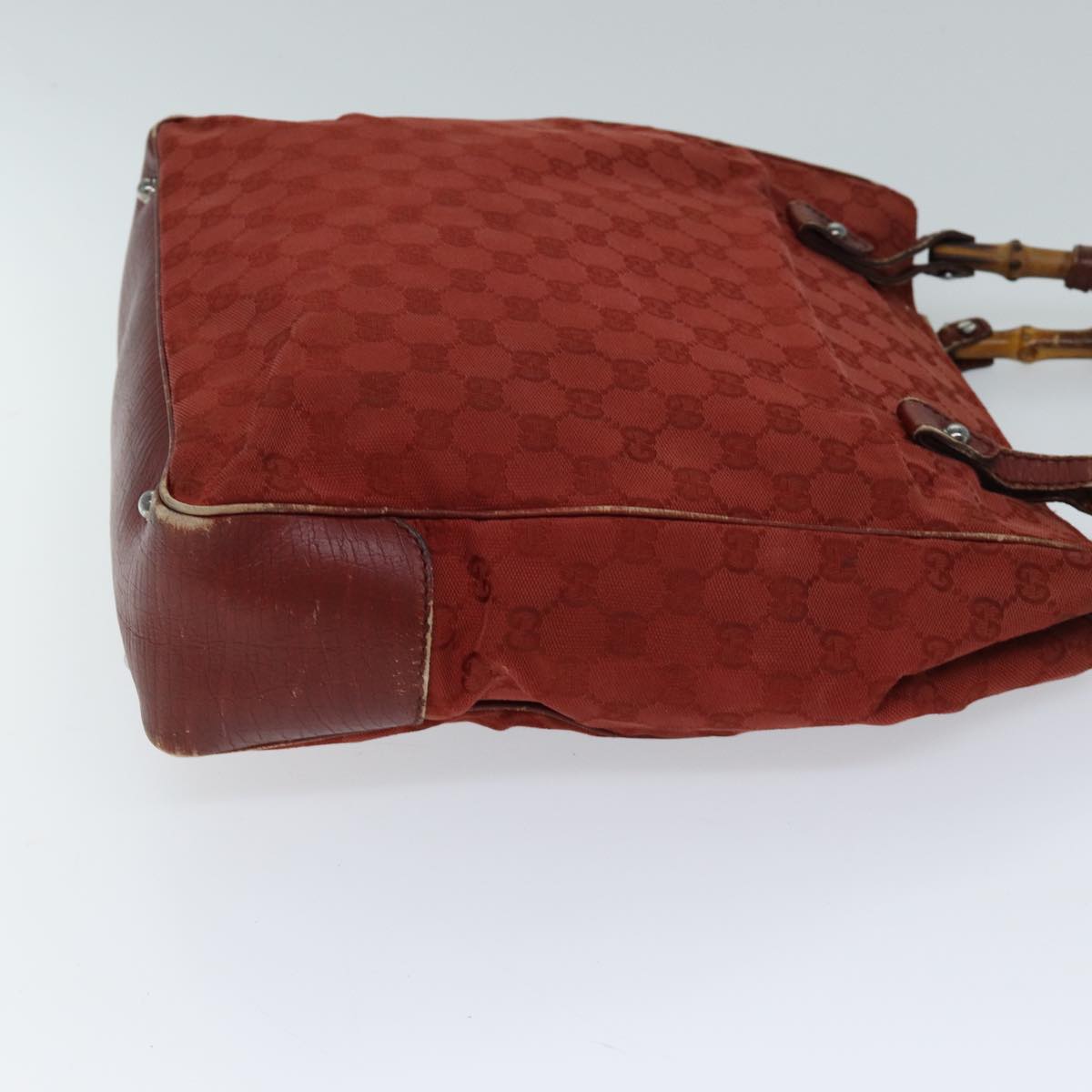 GUCCI GG Canvas Bamboo Tote Bag Red 72414