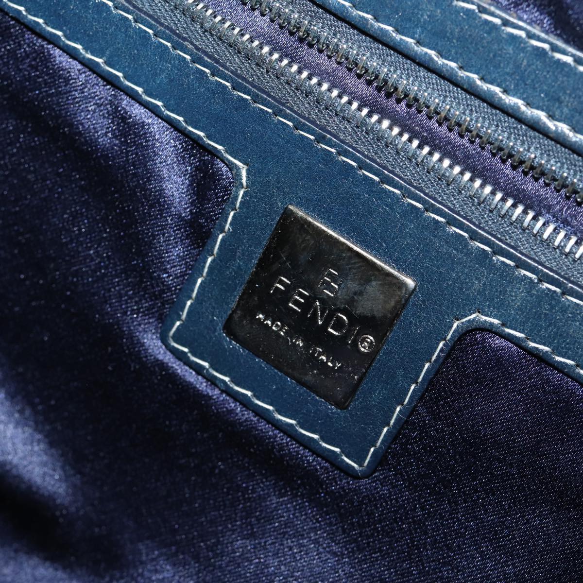 FENDI Zucchino Canvas Mamma Baguette Shoulder Bag Navy 72416
