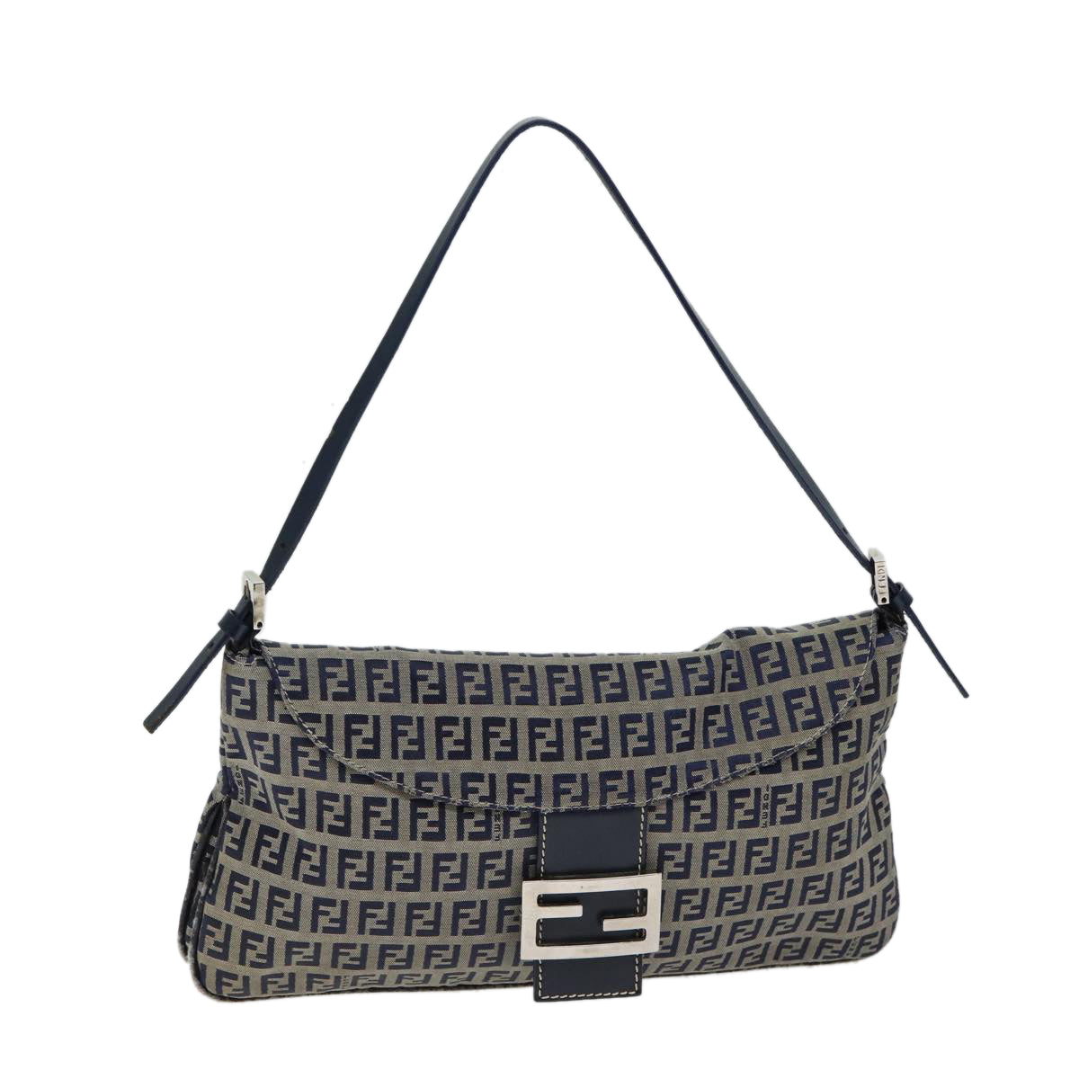 FENDI Zucchino Canvas Mamma Baguette Shoulder Bag Navy 72416