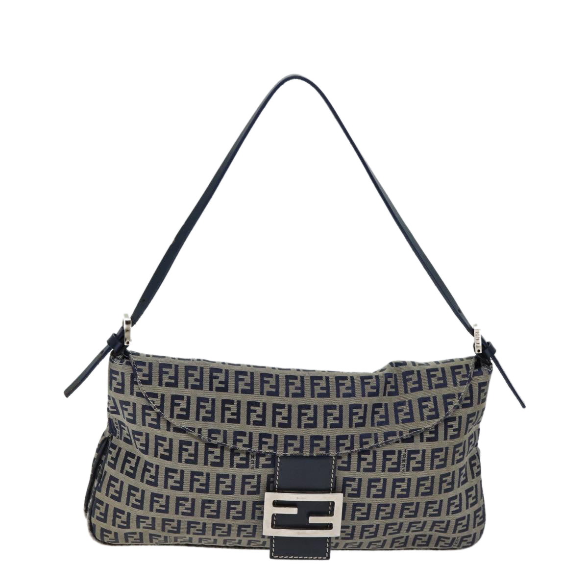 FENDI Zucchino Canvas Mamma Baguette Shoulder Bag Navy 72416