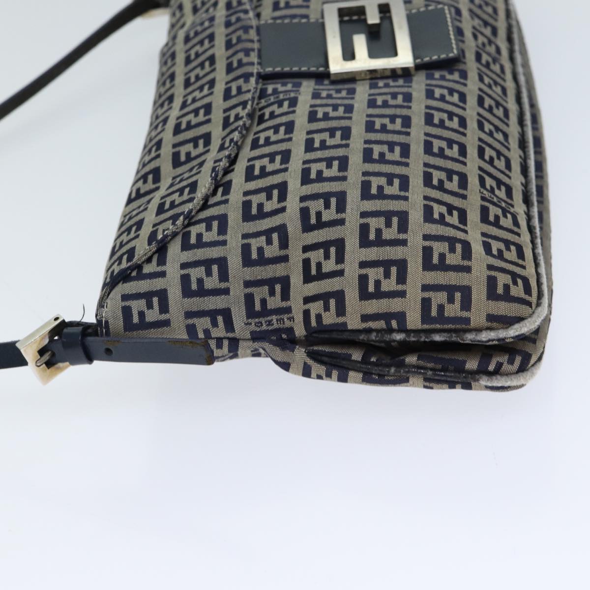 FENDI Zucchino Canvas Mamma Baguette Shoulder Bag Navy 72416
