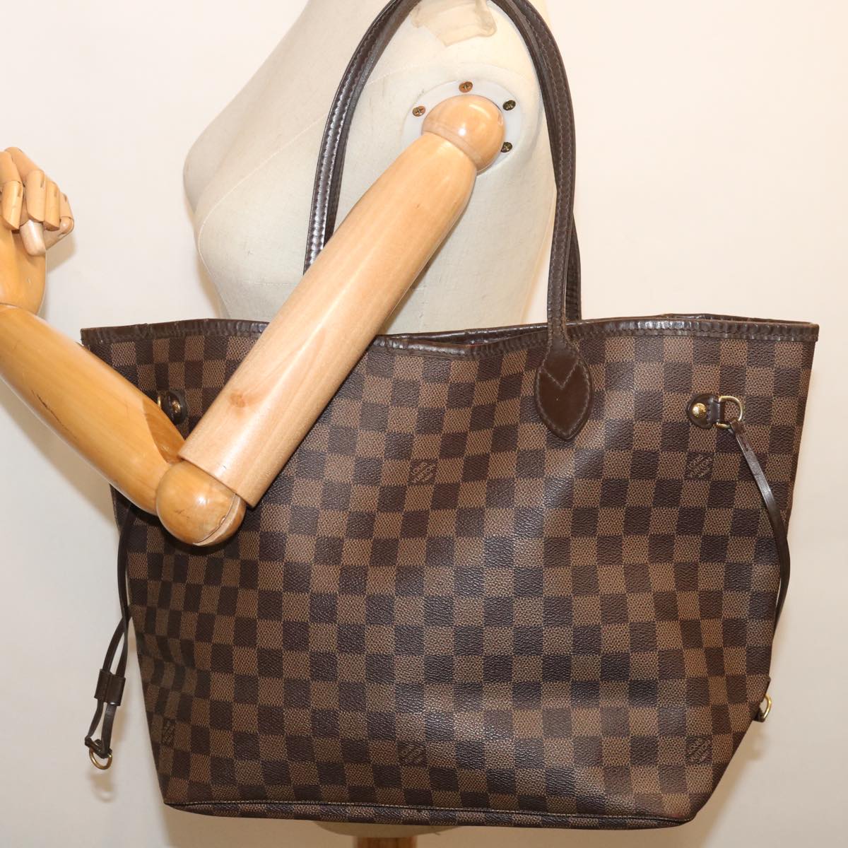 LOUIS VUITTON Damier Ebene Neverfull MM Tote Bag N51105 LV 72456
