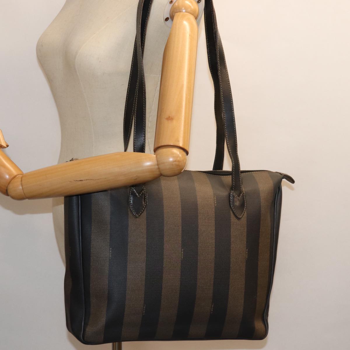 FENDI Pecan Canvas Shoulder Bag Brown Black 72507