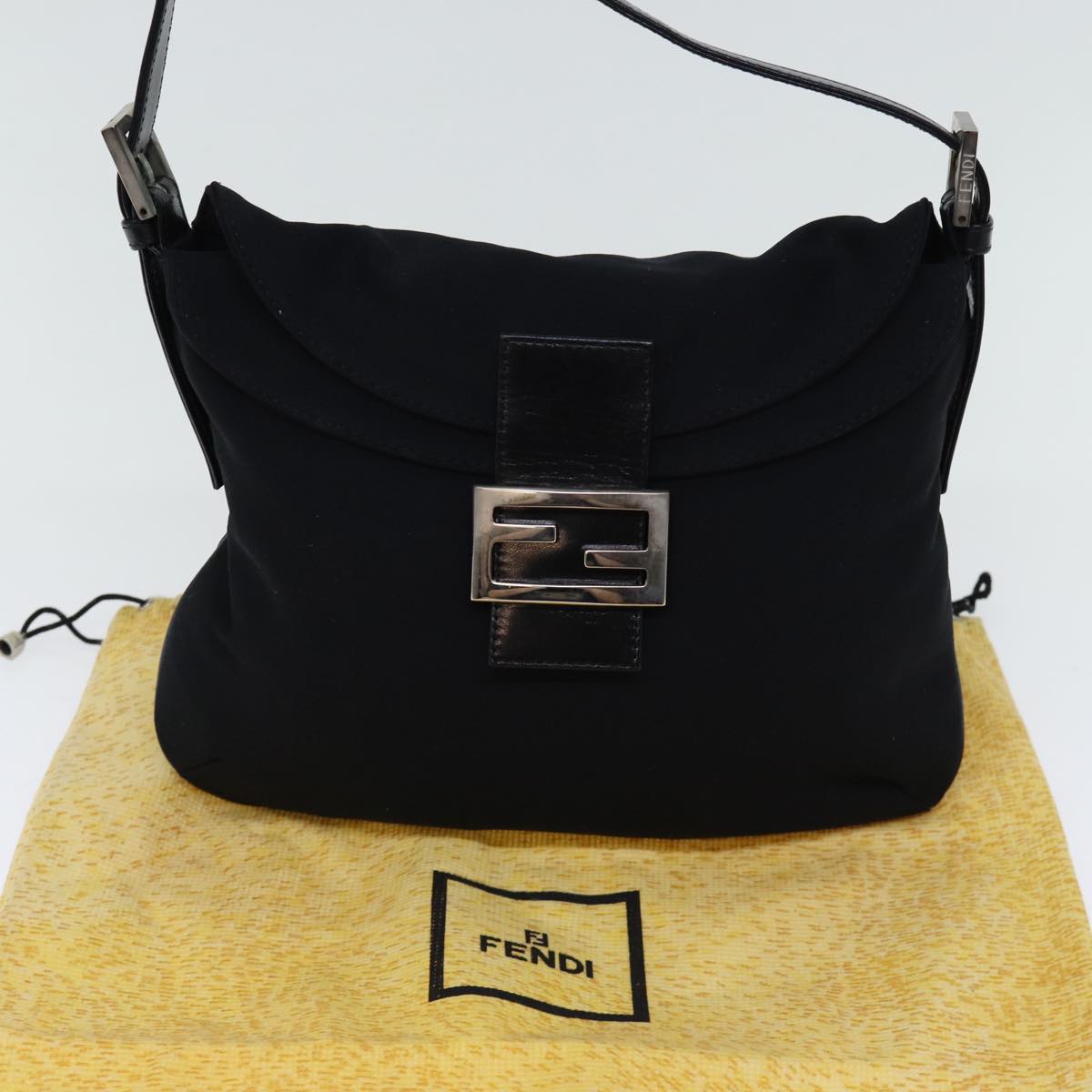 FENDI Mamma Baguette Shoulder Bag Nylon Black 72512