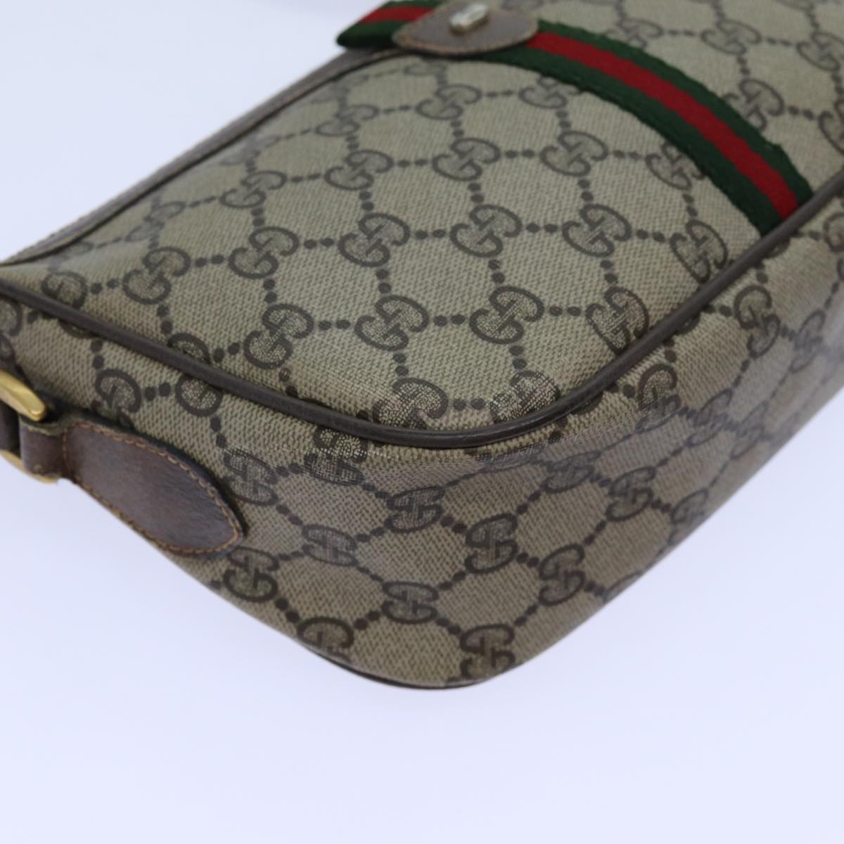 GUCCI GG Canvas Web Sherry Line Shoulder Bag PVC Beige Green Red 72543