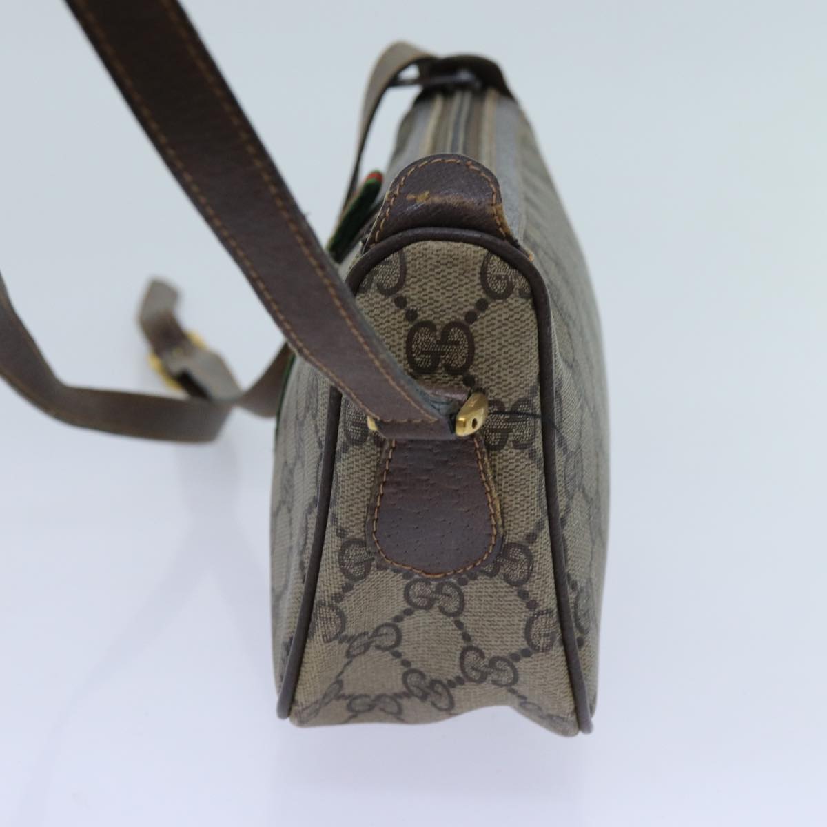 GUCCI GG Canvas Web Sherry Line Shoulder Bag PVC Beige Green Red 72543