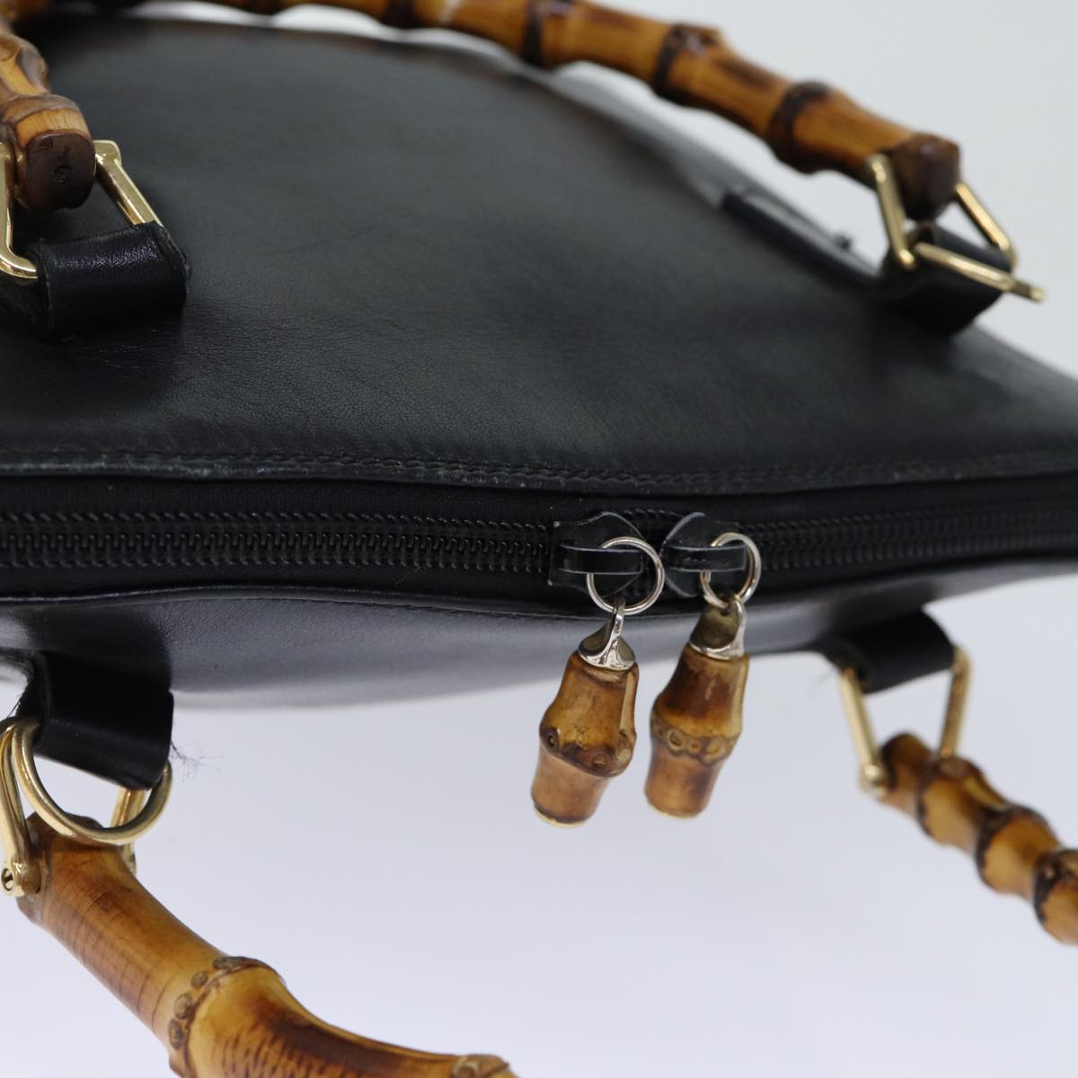 GUCCI Bamboo Hand Bag Leather 2way Black 72549