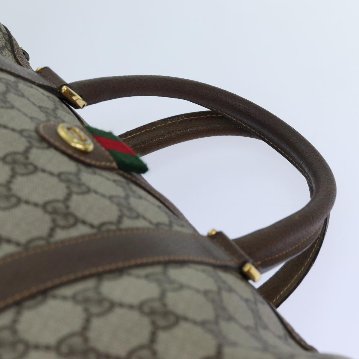 GUCCI GG Canvas Web Sherry Line Boston Bag PVC Beige Green Red 72596