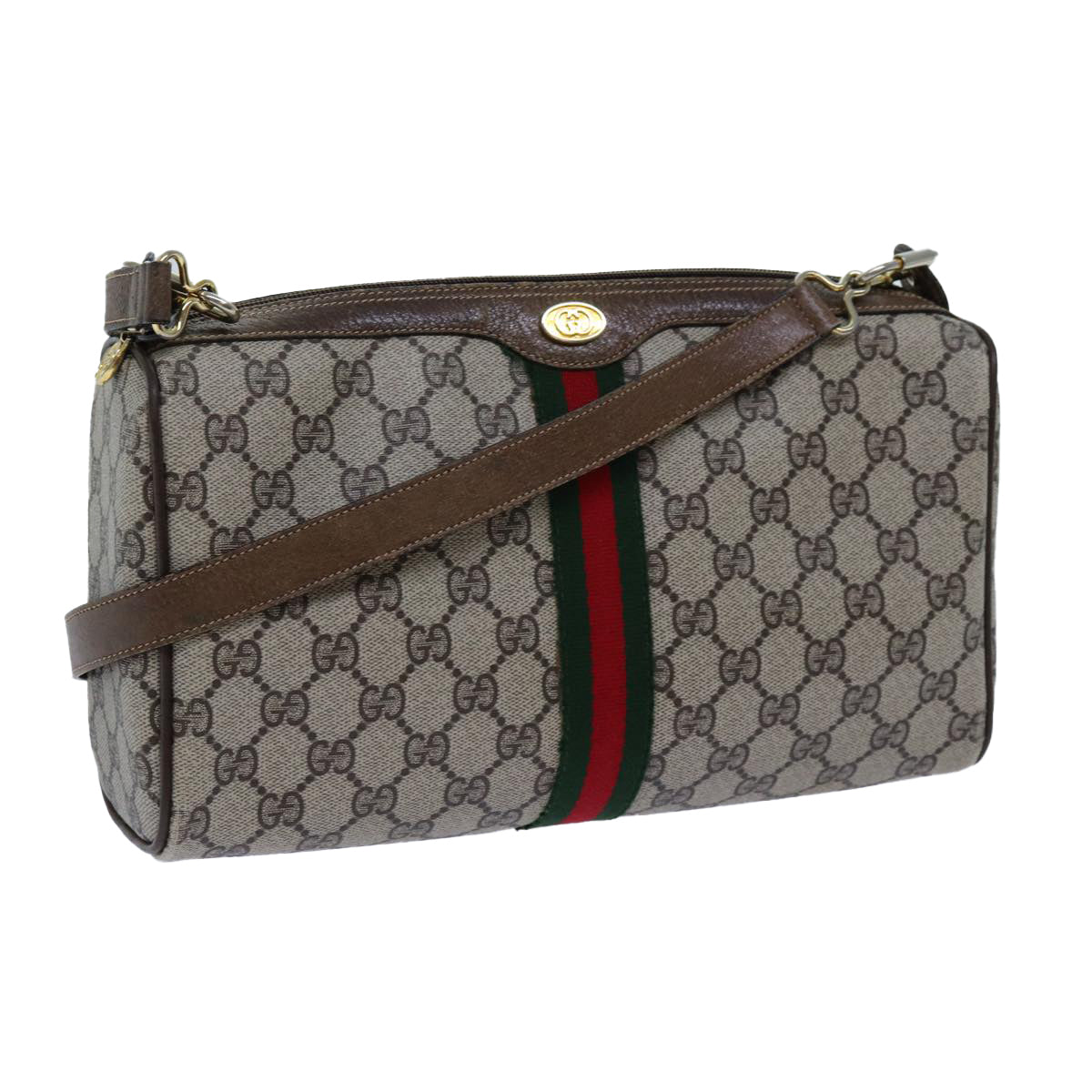 GUCCI GG Canvas Web Sherry Line Shoulder Bag PVC Beige Green Red 72609