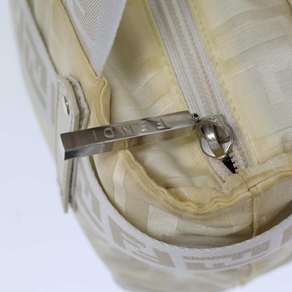 FENDI Zucca Canvas Hand Bag Nylon White 72631