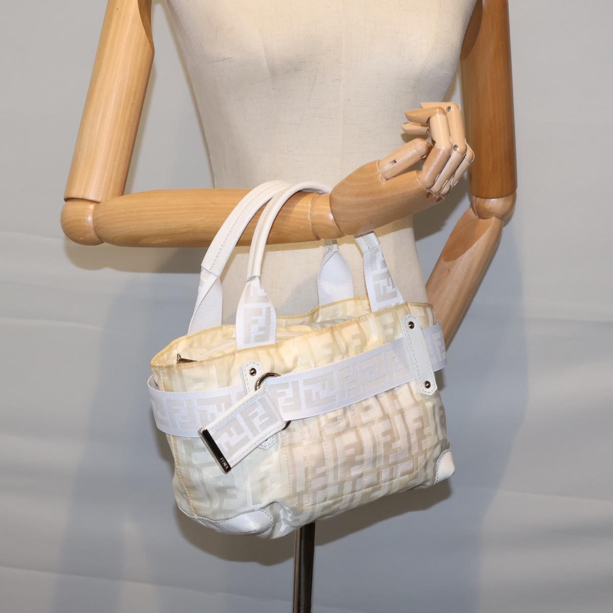 FENDI Zucca Canvas Hand Bag Nylon White 72631