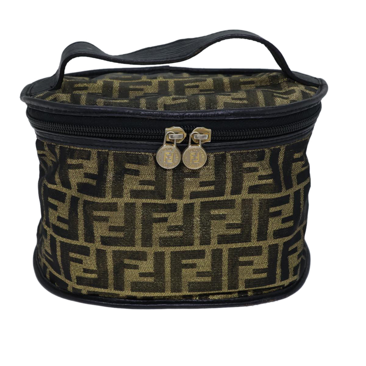 FENDI Zucca Canvas Vanity Hand Bag Gold Black 72634