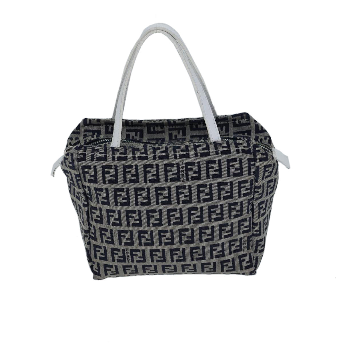 FENDI Zucchino Canvas Hand Bag Navy White 72635