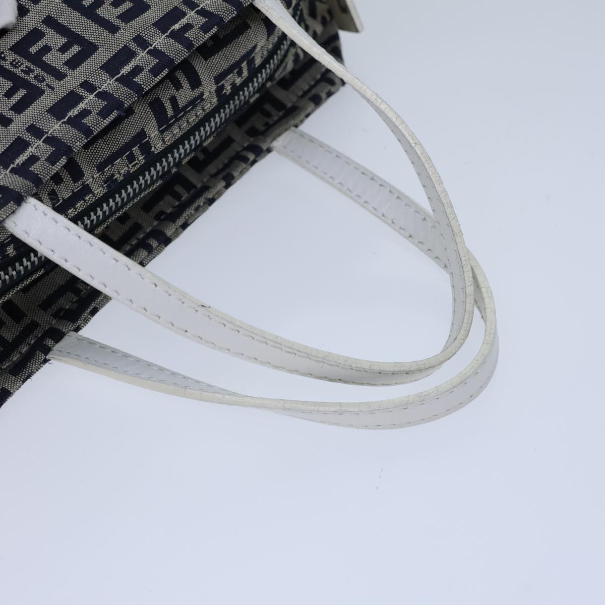 FENDI Zucchino Canvas Hand Bag Navy White 72635