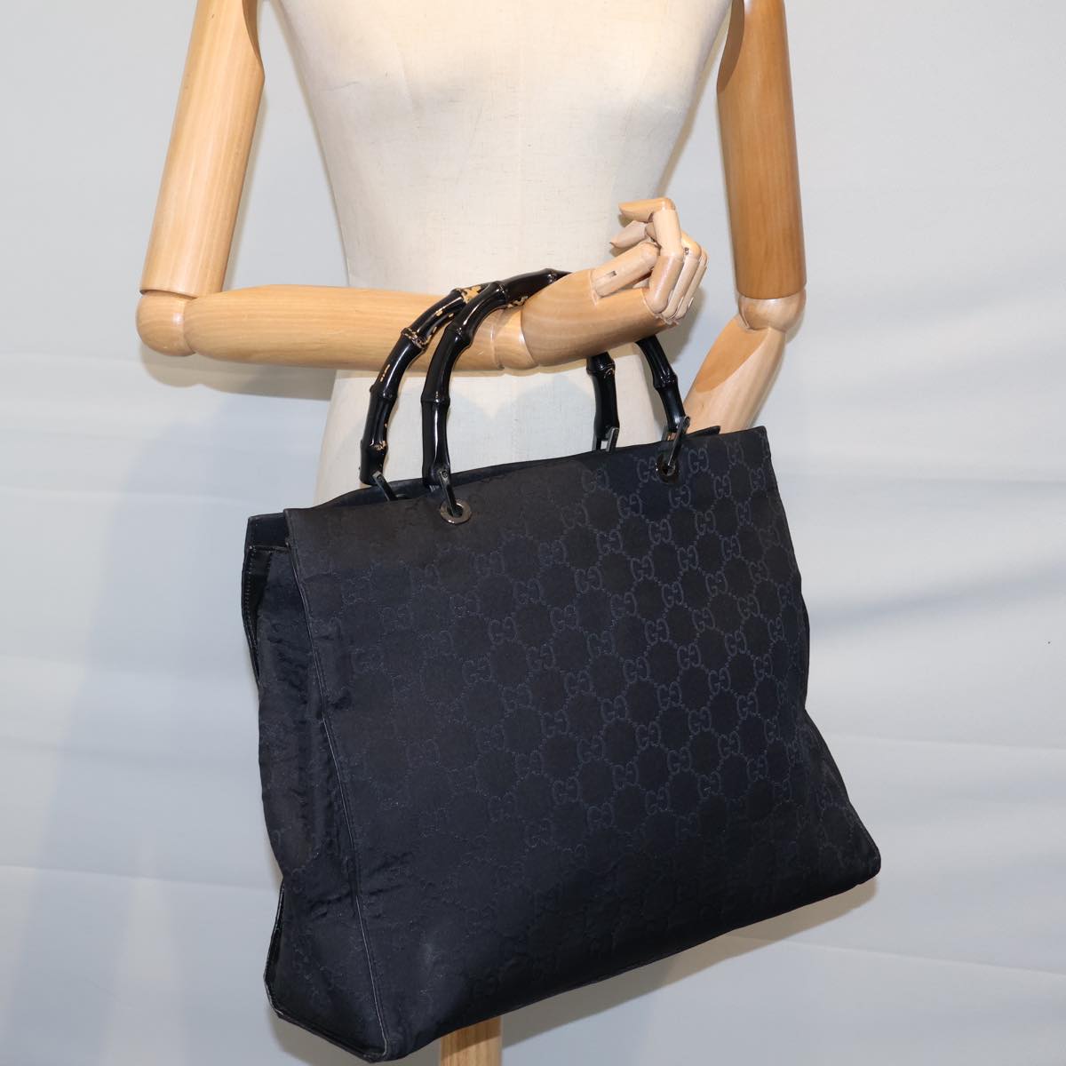 GUCCI Bamboo GG Canvas Hand Bag Nylon Black 002 1015 72641