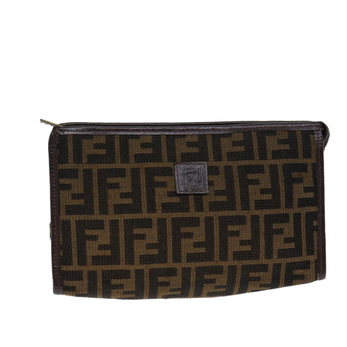 FENDI Zucca Canvas Clutch Bag Brown Black 72651