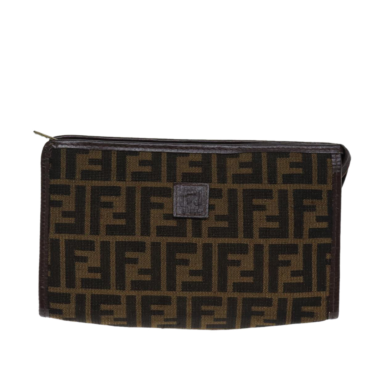 FENDI Zucca Canvas Clutch Bag Brown Black 72651