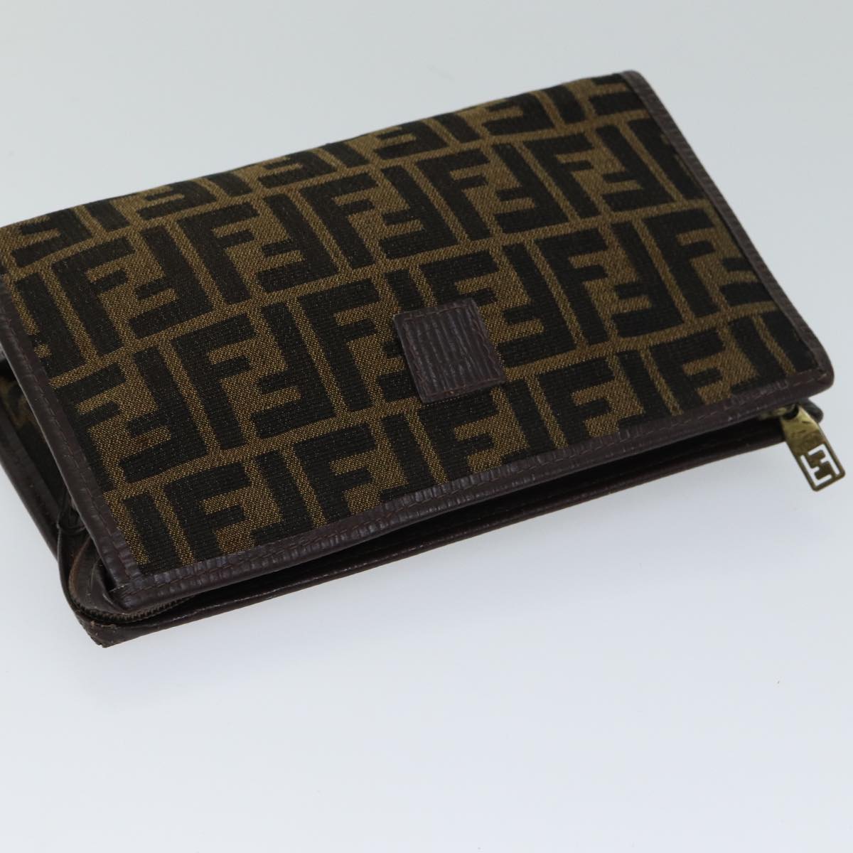 FENDI Zucca Canvas Clutch Bag Brown Black 72651